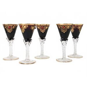 Murano Italy Liqueur Glass 24K Gold Gilt Dark Ruby 5x Set